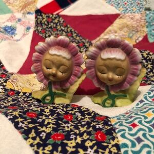 Very Rare Flower Face Salt and Pepper Shakers
